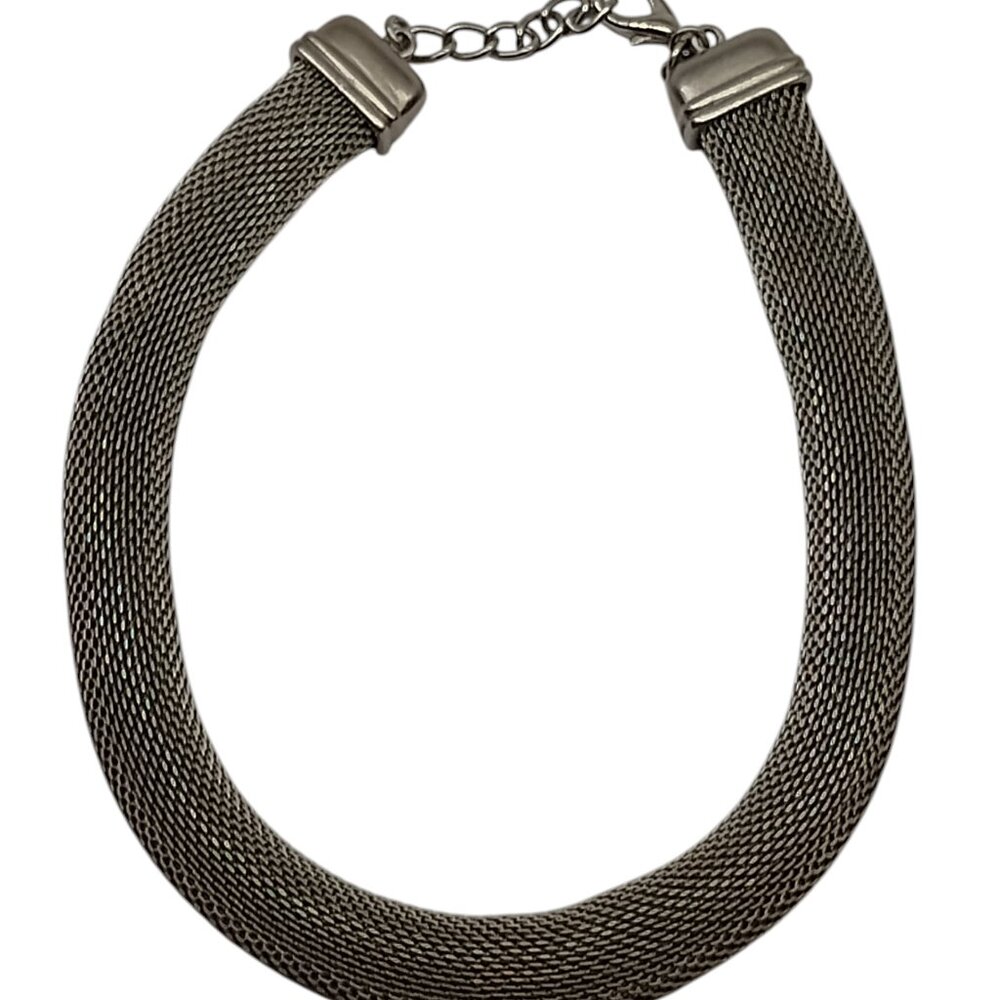 Silver Tone Metal Mesh weave Necklace Choker Chain Vintage